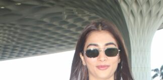 Pooja Hegde in crop top denim at airport departure-4