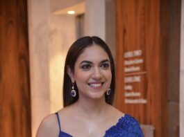 Ritu Varma in a blue kresha bajaj saree for varudu kaavelenu sangeet-1