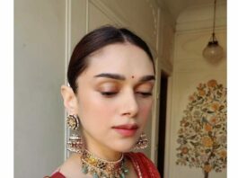 Aditi Rao Hydari in a ivory Tarun Tahiliani lehenga for a wedding-2