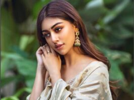 Anu Emmanuel in a pistachio sharara set by Label Debelle for diwali'21-1