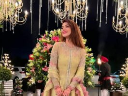 Mehreen Pizrada in a yellow embroidered set by Foizia khalid0