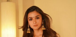 Alia Bhatt in gold lehenga by sabyasachi for rrr promotions-1