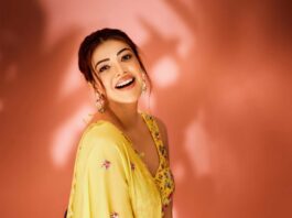 Kajal Aggarwal in a yellow anarkali by Sukriti and Aakriti-3