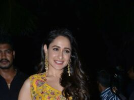 Pragya Jaiswal in a yellow cape set at akhanda success meet-2