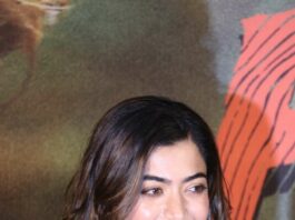 Rashmika Mandanna in a green lehenga set at pushpa press meet-2