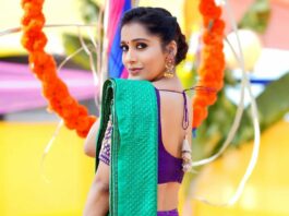 Rashmi Gautam in a violet lehenga set by Varahi couture for sankranthi'22-2