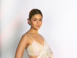 Alia Bhatt in an off white saree by anjul Bhandari for GBK-1