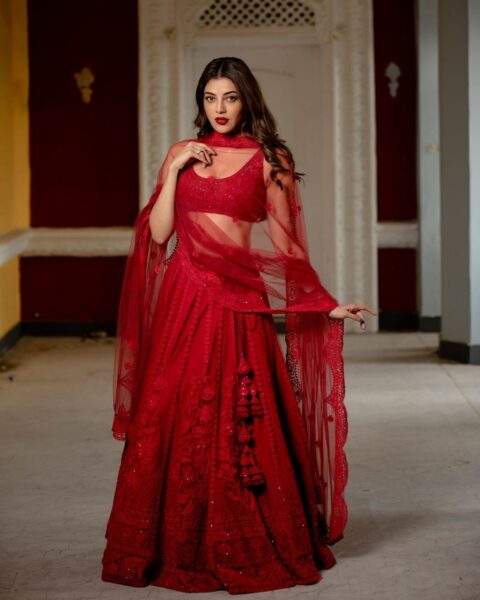 Kajal Aggarwal Looks Ravishing In A Red Lehenga!