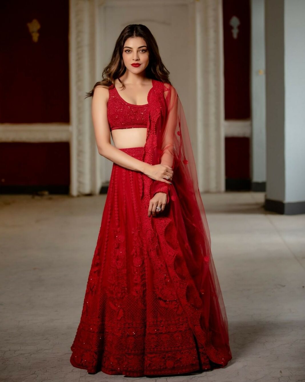 Kajal Aggarwal looks ravishing in a red lehenga!