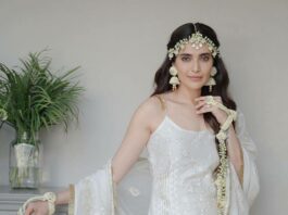 Karishma Tanna in an off white sharara set by sukriti and aakriti for her haldi-2