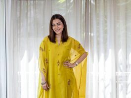 Nisha aggarwal in a yellow kaftaan set by Shikha mehta-2