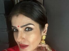 Raveena Tandon in a red kurta set by shades of India-1