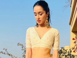 Shraddha Kapoor in ivory anita dongre lehenga for a wedding-1