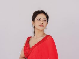 Avika Gor in a red saree by Priya Machineni for 10th class diaries promotions-1