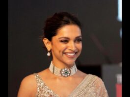 Deepika Padukone in an ivory sabyasachi saree for times awards0.3