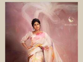 Dimple Hayathi in an ivory saree by Bhargavi Kunam-1