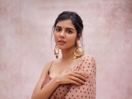 Kalyani Priyadarshan in a blush pink saree by Faabiiana saree for mirchi awards-1