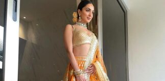 Kiara Advani in a tangerine lehenga set by Falguni shane peacock at her sister's wedding-1