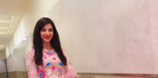 Mehreen Pirzada in a pink sharara set by Label Sakshee gupta-1