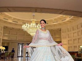 Nushrratt Bharuccha in a powder blue lehenga set by Manish Malhotra-1