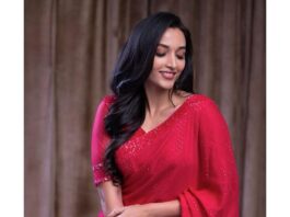 Srinidhi Shetty in a pink saree by singhanias for kgf-2 promotions