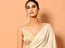 Vaani kapoor in an ivory raw mango saree for ficci achiever's awards-1