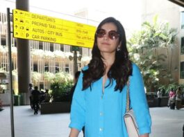 raashii khanna in blue linen dress by zara at the airport-1