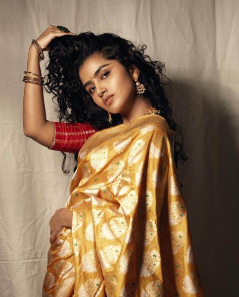 Anupama Parameswaran looks elegant in a mustard silk saree!