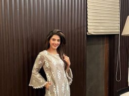 mehreen pirzada in grey mulmul kurta set2