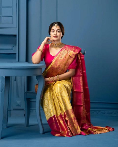 This yellow silk saree worn by Anusree Nair is a bridal closet must-have!