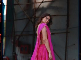 saiee manjrekar in a pink lehenga by ease for major1