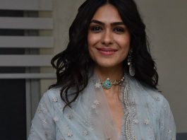 mrunal thakur in pastel blue anarkali at sita ramam audio launch1