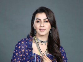 nikki galrani in a blue cape set by chhavi aggarwal2