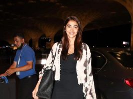 pooja hegde in black dress-tie dye jacket at the airport1