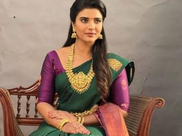 aishwarya rajesh in a green saree by saravana store2