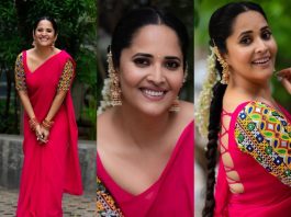 anasuya bharadwaj in pink saree by sreemukhi for super singer junior-featured