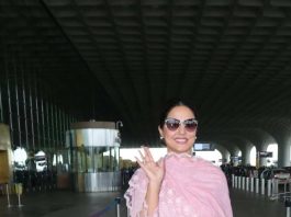 hina khan in a pink kurta set at the airport-