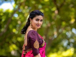 sneha prasanna in a pink saree by dakshinam silks