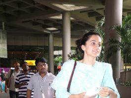 taapsee pannu in a blue salwar at the airport1