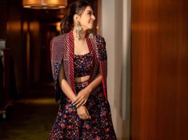 hansika motwani in a printed lehenga by sva couture