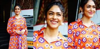 mrunal thakur in orange jumpsuit by cuin for sita ramam success meet-featured