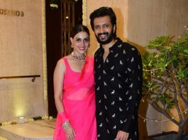 genelia deshmukh in a pink mm saree at mm diwali bash'22