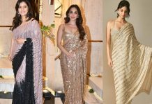 kajol, suhana,kiara in sequinned sarees by manish malhotra for his party-featured