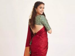 keerthy suresh in a red silk saree for a photoshoot2