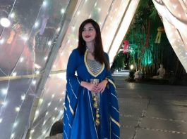 mehreen pirzada in a blue omaana jaipure sharara for diwali party