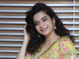 mithila palkar in yellow floral sharara at ori devuda promotions2