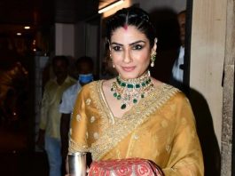 raveena tandon in yellow saree by jigar mali for karwa chauth'22-1