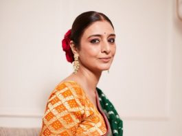 tabu in a red lehenga by gaurang for ali-richa's reception2