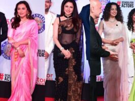 kangana ranaut,bhagyashree and rani mukherjee in saree for unchai premiere-featured