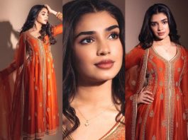 krithi shetty in a orange anarkali by jigarmali for diwali-featured